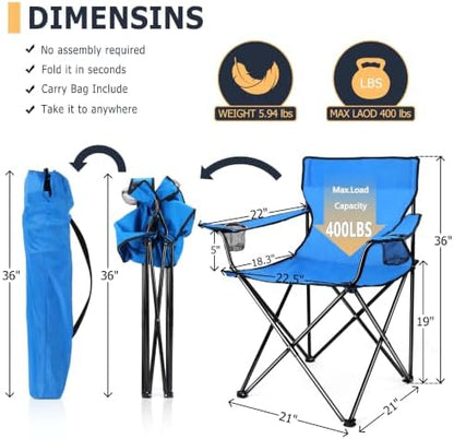 Joyfair Camping Chairs for Lawn & Beach, Large for Adults, Black & Blue