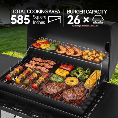Royal Gourmet CC1830T Barrel Charcoal Grill, Front Storage Basket, Hooks