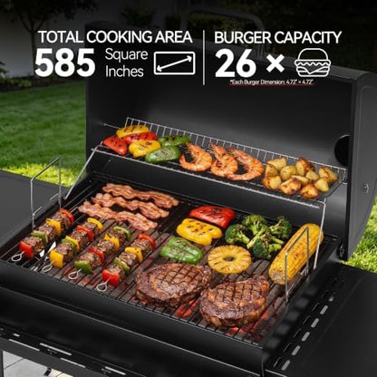 Royal Gourmet CC1830T Barrel Charcoal Grill, Front Storage Basket, Hooks