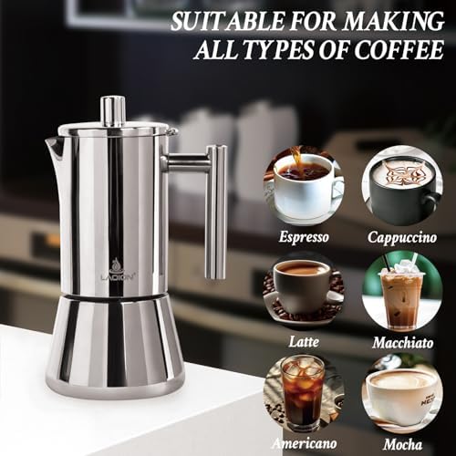 LAOION Stovetop Espresso Maker, 12Cup 17.5 oz Moka Pot, Stainless Steel