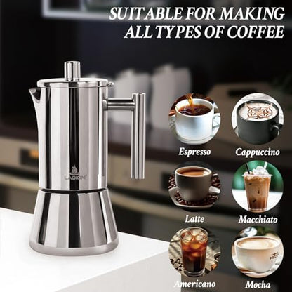 LAOION Stovetop Espresso Maker, 12Cup 17.5 oz Moka Pot, Stainless Steel