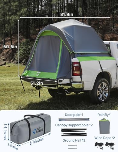 JOYTUTUS Semi-Automatic Truck Bed Tent with Awning, Easy Set-up with Pre-Assembled Design, 2 Person Portable Truck Camping Tent with Rainfly for 5.0FT-6.5FT Pickup Truck Bed, Waterproof PU2000mm
