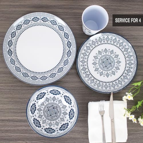Melamine Dinnerware Set for 4-16 Pcs:Camping Dishes Set with Dinner Plates,Salad Plates, Bowls and Cups.Lightweight and Unbreakable.Indoor and Outdoor Use.