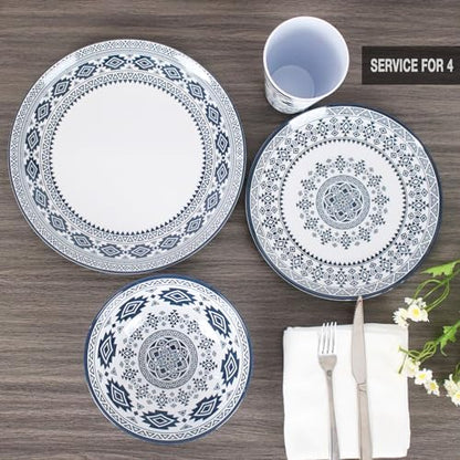 Melamine Dinnerware Set for 4-16 Pcs:Camping Dishes Set with Dinner Plates,Salad Plates, Bowls and Cups.Lightweight and Unbreakable.Indoor and Outdoor Use.