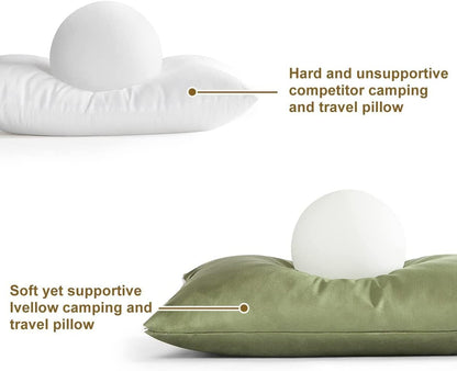 Ivellow Memory Foam Travel Pillow Compressible Camping Pillow for Sleeping Shredded Memory Foam Pillow Compact Firm Supportive Travel Pillow for Adults Kids Outdoor Hiking Essential Gear Green-S