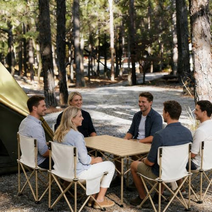 Camping Table with 6 Chairs, Portable Folding Picnic Table Set-Beige