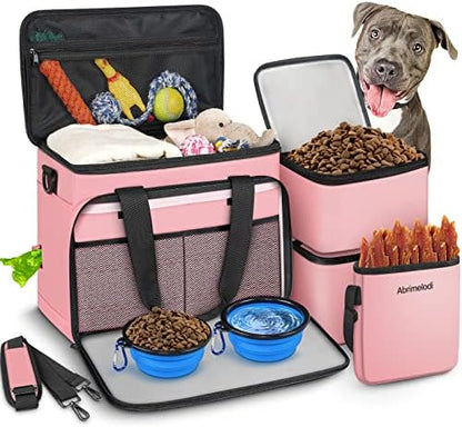6 Set Dog Travel Bag, Large Pet Travel Kit for Supplies, Pink