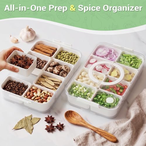 LUXEAR 2Pack 8-Compartment Snackle Box - Airtight Leakproof Divided Food Tray with Lid & Handle, BPA-Free Dishwasher Safe for Picnic, Fridge, Travel, Party, Ideal for Charcuterie & Food Storage