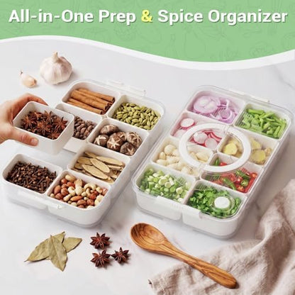 LUXEAR 2Pack 8-Compartment Snackle Box - Airtight Leakproof Divided Food Tray with Lid & Handle, BPA-Free Dishwasher Safe for Picnic, Fridge, Travel, Party, Ideal for Charcuterie & Food Storage