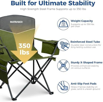 Outdoor Folding Camping Chairs 2 Pack, 350 lbs Capacity, Green
