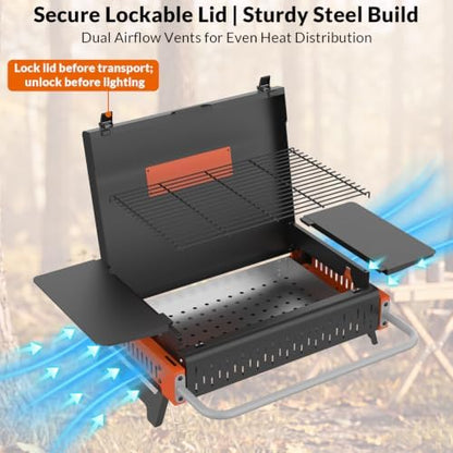 Portable Charcoal Grill, Foldable Tabletop BBQ Grill for 2-4 People