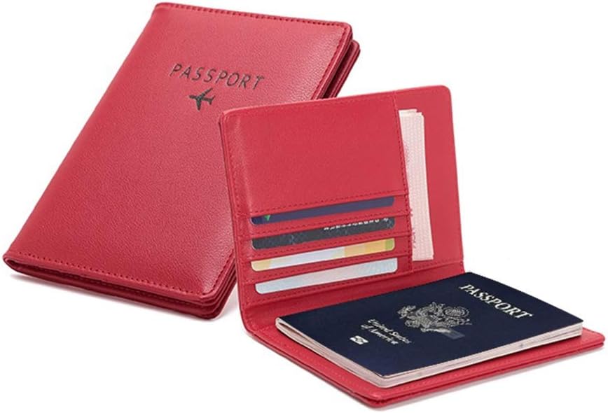 BAKUN Travel Wallet & Family Leather Passport Holder Cover RFID Blocking Travel Wallet, Leather Card Case, Travel Document Organizer Case(Red)