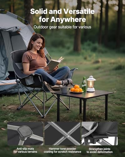 VEVOR Oversized Camping Chairs, Heavy Duty Portable Folding Camp Chairs