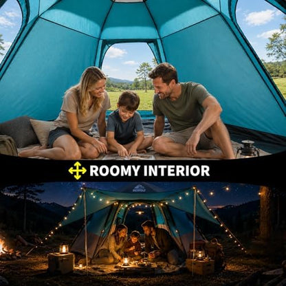 Hewolf 2/3/4 Person Camping Tent - Instant Pop Up Waterproof 2 Doors Tent with Easy Setup | 3-Season Hexagonal Dome Design for Family, Hiking & Traveling