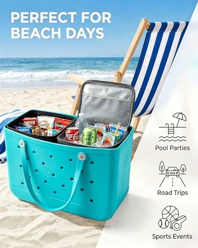 Insulated Cooler Organizer Insert Compatible with XL Bogg Bag,2-in-1 Dry-Wet Separate Tote Insert Leakproof Cooler&Mesh Storage Bag,Bogg Bag Accessories for Beach,Camping