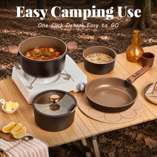 CAROTE 24Pcs Ceramic Cookware Set with Detachable Handle, Non-Toxic Pots and Pans Set Nonstick, Dishwasher/Oven Safe Non Stick Pot and Pan, Kitchen, Camping Use Cooking Set, All Stoves Compatible