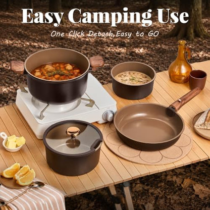 CAROTE 24Pcs Ceramic Cookware Set with Detachable Handle, Non-Toxic Pots and Pans Set Nonstick, Dishwasher/Oven Safe Non Stick Pot and Pan, Kitchen, Camping Use Cooking Set, All Stoves Compatible