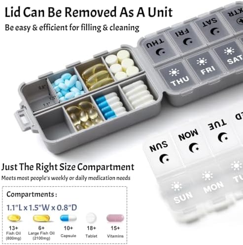 Foldable Portable 7 Day Pill Organizer 2 Times a Day, AM PM Weekly Pill Box