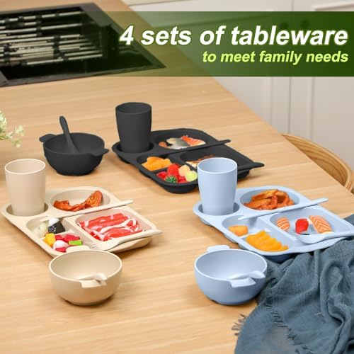 Honoson 24pcs Wheat Straw Dinnerware, Unbreakable, Vivid Color