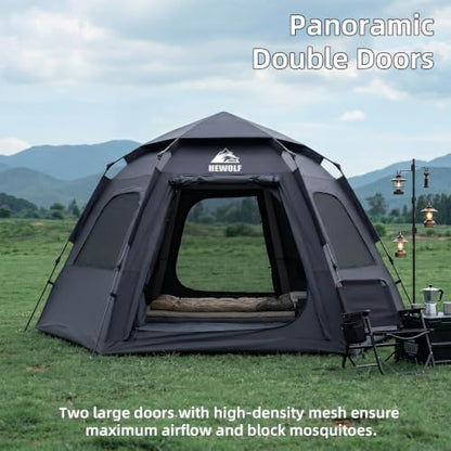 Hewolf 2/3/4 Person Camping Tent - Instant Pop Up Waterproof 2 Doors Tent with Easy Setup | 3-Season Hexagonal Dome Design for Family, Hiking & Traveling