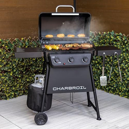 Charbroil Classic 3-Burner Propane Gas Grill, 30,000 BTU, 360 Sq. In. Cooking Area, Porcelain-Coated Grates, Compact Outdoor BBQ Grill with Side Shelves