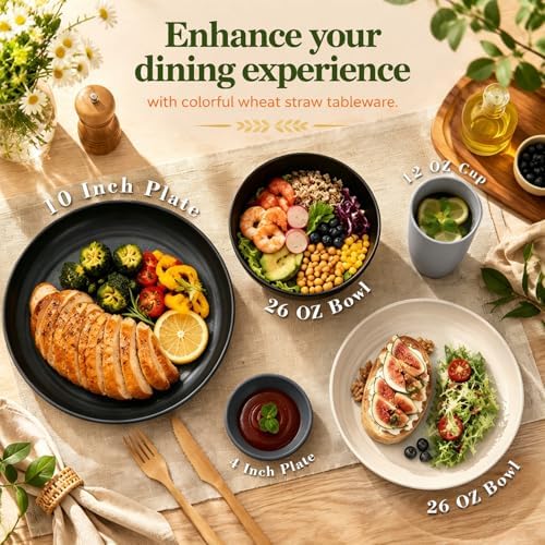 Wrova Kitchen Plates and Bowls Sets 40PCS,Wheat Straw Dinnerware Sets for 8