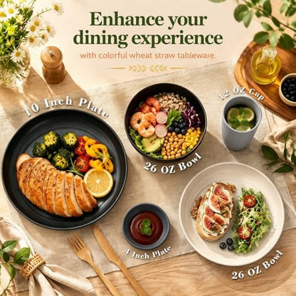 Wrova Kitchen Plates and Bowls Sets 40PCS,Wheat Straw Dinnerware Sets for 8