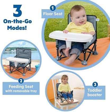 Bright Starts Ford Bronco Pop 'N Sit Portable Booster Chair, Floor Seat, Indoor/Outdoor Use, Compact Fold, Area 51 Color, 6 Mos - 3 Yrs