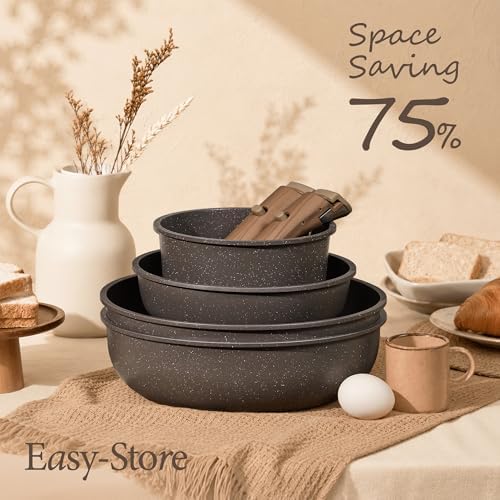 CAROTE 27pcs Pots and Pans Set Non Stick, Detachable Handle Cookware