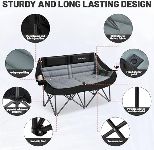 Youtanic Oversized Extra Large Double Padded Camping Chair up to 660lbs