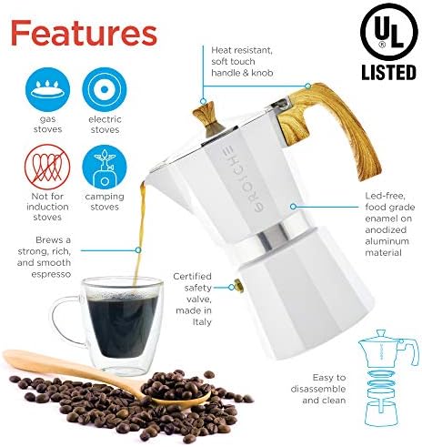 GROSCHE Milano Stovetop Espresso Maker Moka Pot 3 espresso Cup, 5 oz White