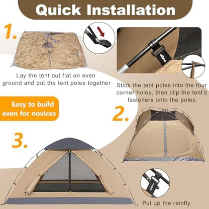 Camping Tent, 1-2 Person Tent, Lightweight Waterproof Backpacking Tent, 5-Minute Setup Outdoor Tent with Carry Bag, Ideal for Camping Hiking