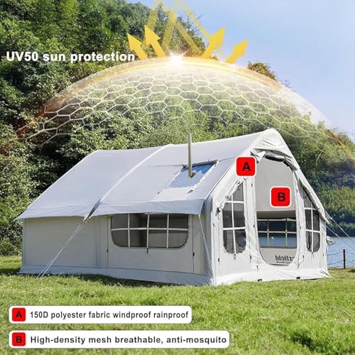 Inflatable Camping Tent with Pump, Easy Setup 2-8 Person Blow Up Tent, Waterproof Luxury Inflatable Tent with Mesh Windows, Doors, Hook and Carry Bag,Grey1