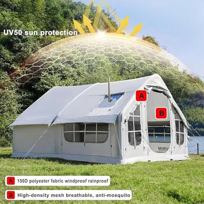 Inflatable Camping Tent with Pump, Easy Setup 2-8 Person Blow Up Tent, Waterproof Luxury Inflatable Tent with Mesh Windows, Doors, Hook and Carry Bag,Grey1