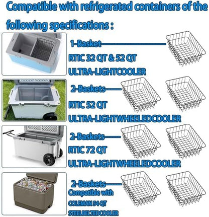 Cooler Basket for RTIC 52&72QT Ultra-Light Coolers, Compatible with Coleman 54QT Steel Belted Coolers, Keep Smaller Items Dry-Goods Basket, Compatible with Ice, RTIC Cooler Accessories etc.