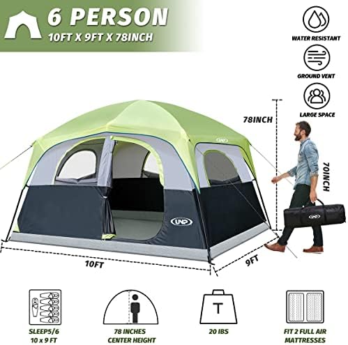 UNP 6 Person Tents for Camping Waterproof Family Cabin Tent with Rainfly