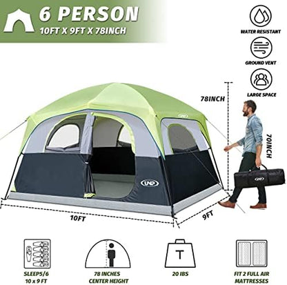 UNP 6 Person Tents for Camping Waterproof Family Cabin Tent with Rainfly