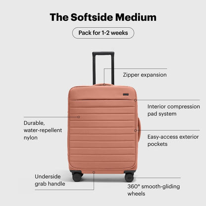 Away Softside Medium Checked Suitcase, 26 Inch Lightweight, Expandable Luggage For Men & Women, Durable Nylon Exterior, TSA Approved Lock, Ideal For Trips 1-2 Weeks, Clay Pink