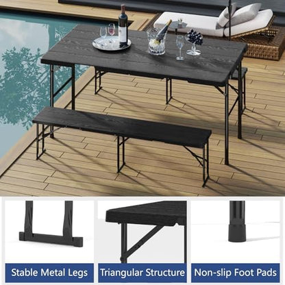 Folding Table with 2 Benches Set for Picnic, Party, Camping, School