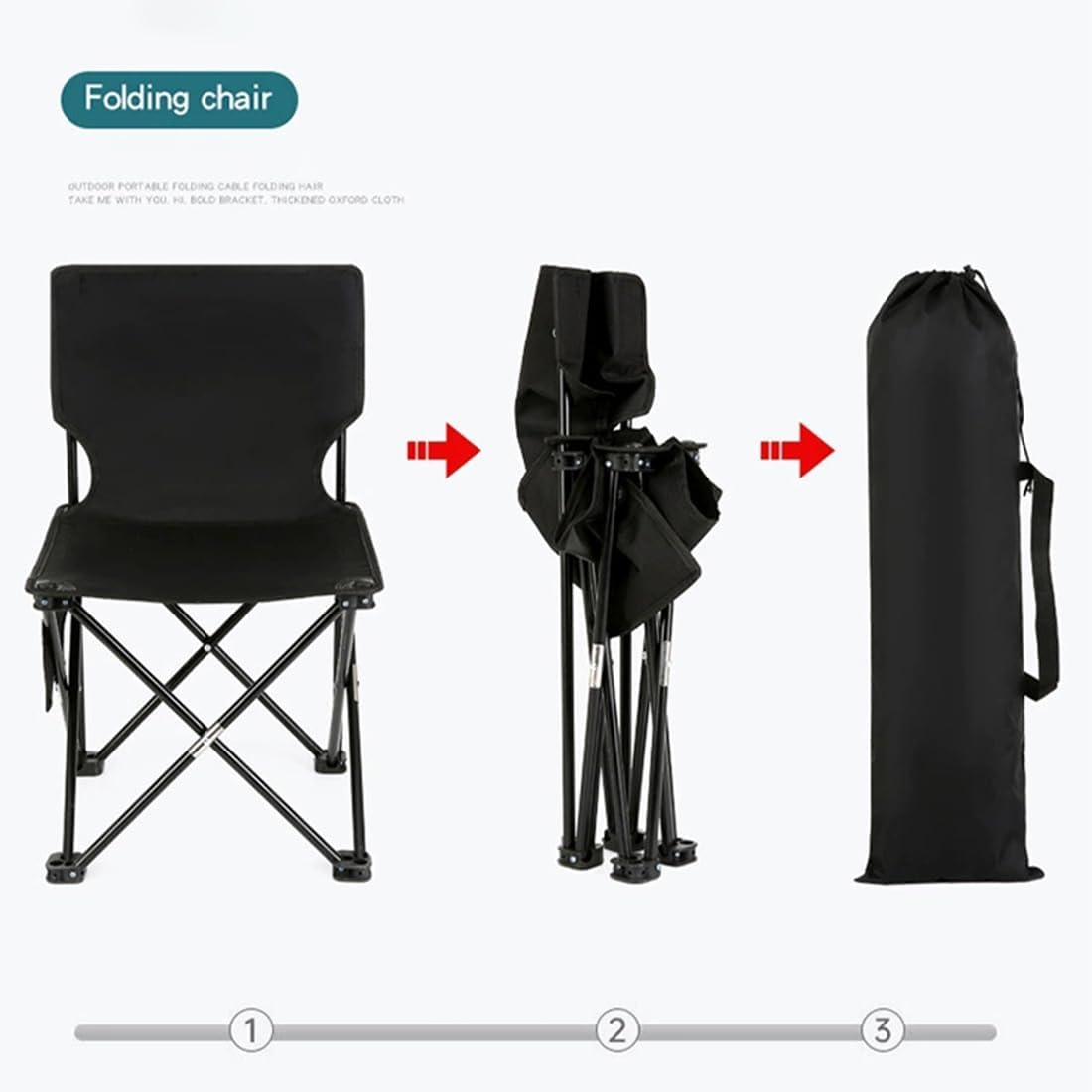Folding Camping Chair for Small Man, Portable Outdoor Backpacking Chair for Fishing, Hiking, Picnic, Camping, Lawn, Concert, Ultralight Compact Camping Chair with Carry Bag (Black)