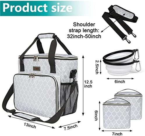 BAGLHER Dog Travel Bag, Pet Travel Bag (ALL Pet Travel Supplies), With 2 Pet Food Containers and 2 Collapsible Silicone Bowls; Essential Kits for Pet Travel DLwhite