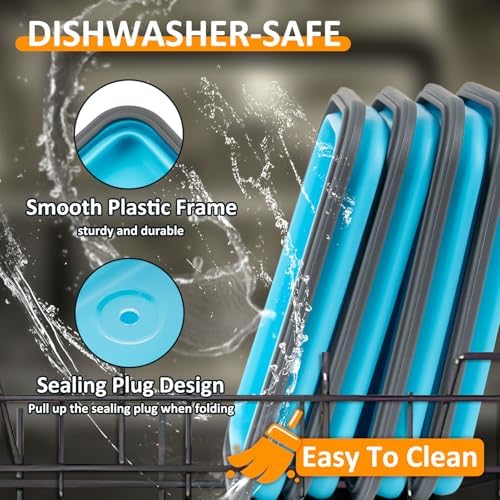 Collapsible Silicone Food Storage Containers Set with Lid & Air Vent,Foldable Lunch Containers(4PCS,Blue,40oz)