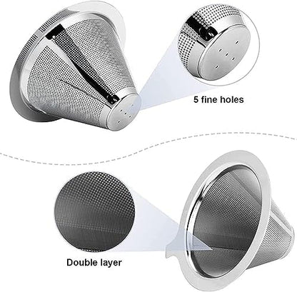 Pour Over Coffee Maker,Coffee Filter,Slow Drip Paperless Stainless Steel Cone Coffee Dripper(1 Cup) Mini