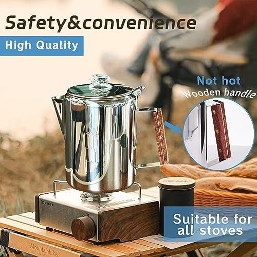 Camping Coffee Percolator Stainless Steel Stovetop Camp Coffee Maker 12 Cup