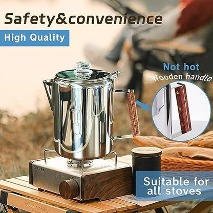 Camping Coffee Percolator Stainless Steel Stovetop Camp Coffee Maker 12 Cup