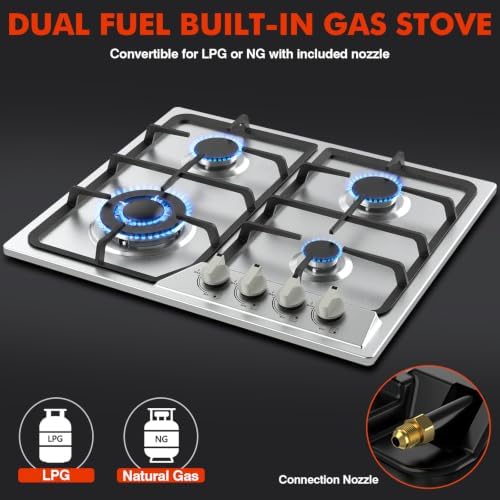 Llamaviva 24 Inch Gas Cooktop, 4 Burner Propane Stove Top with 26,000 BTU