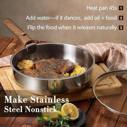 CAROTE 19pcs Tri-Ply Stainless Steel Cookware Set with Detachable Handle