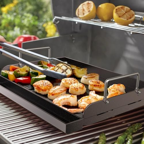 Pre-seasoned Cast Iron Griddle for Gas Grill, Nanoceramic Nonstick Flat Top Griddle Insert for Outdoor Gas Grill, 17" x 13" Flat Top Plate for Weber, Nexgrill, Charbroil Grills, Plancha Para Cocinar