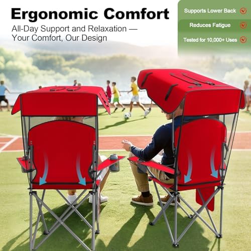 VTOY Portable Folding Camping Chair with Canopy, Outdoor Sun Shade Chair