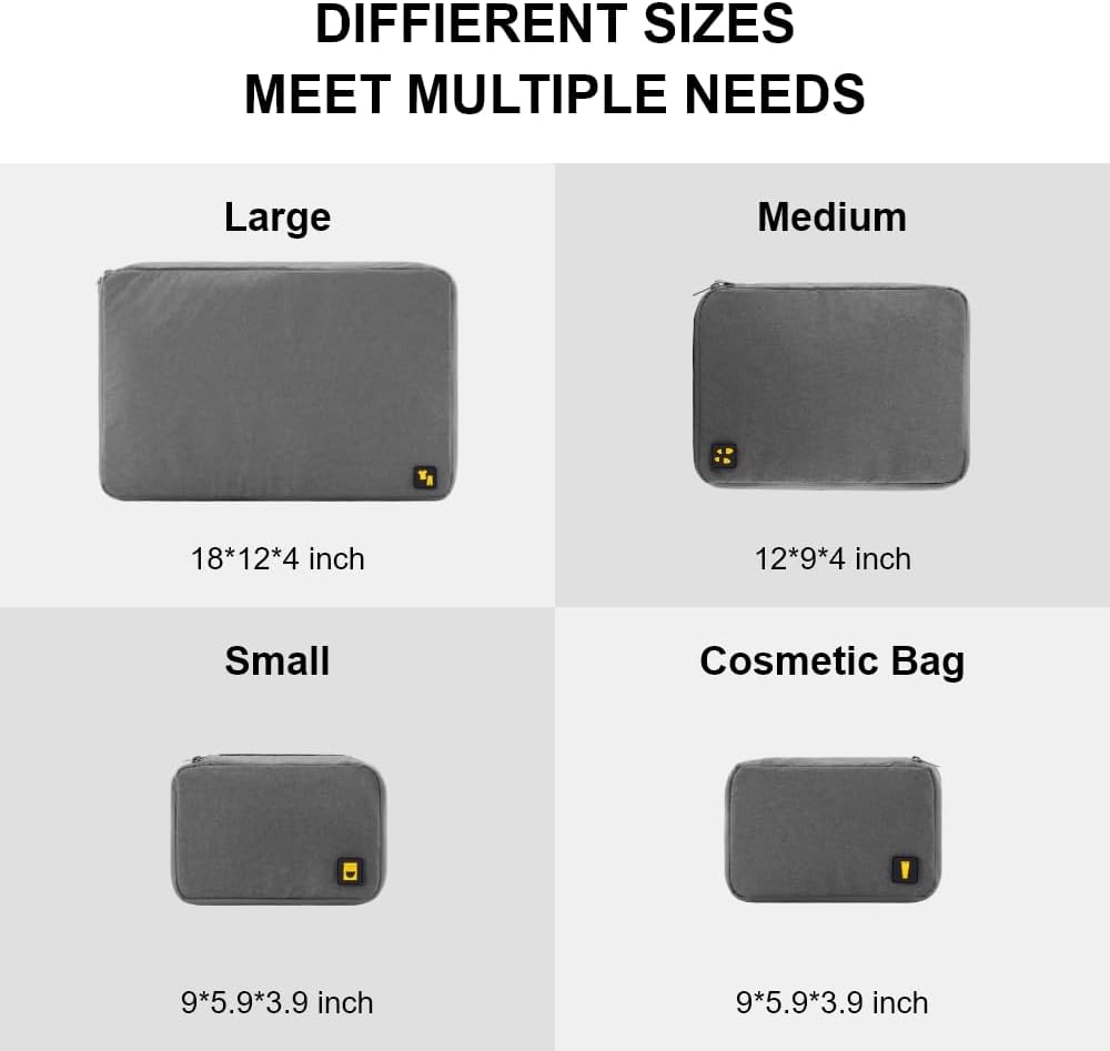 LEVEL8 4 Set Packing Cubes Travel Luggage Packing Organizers - Grey